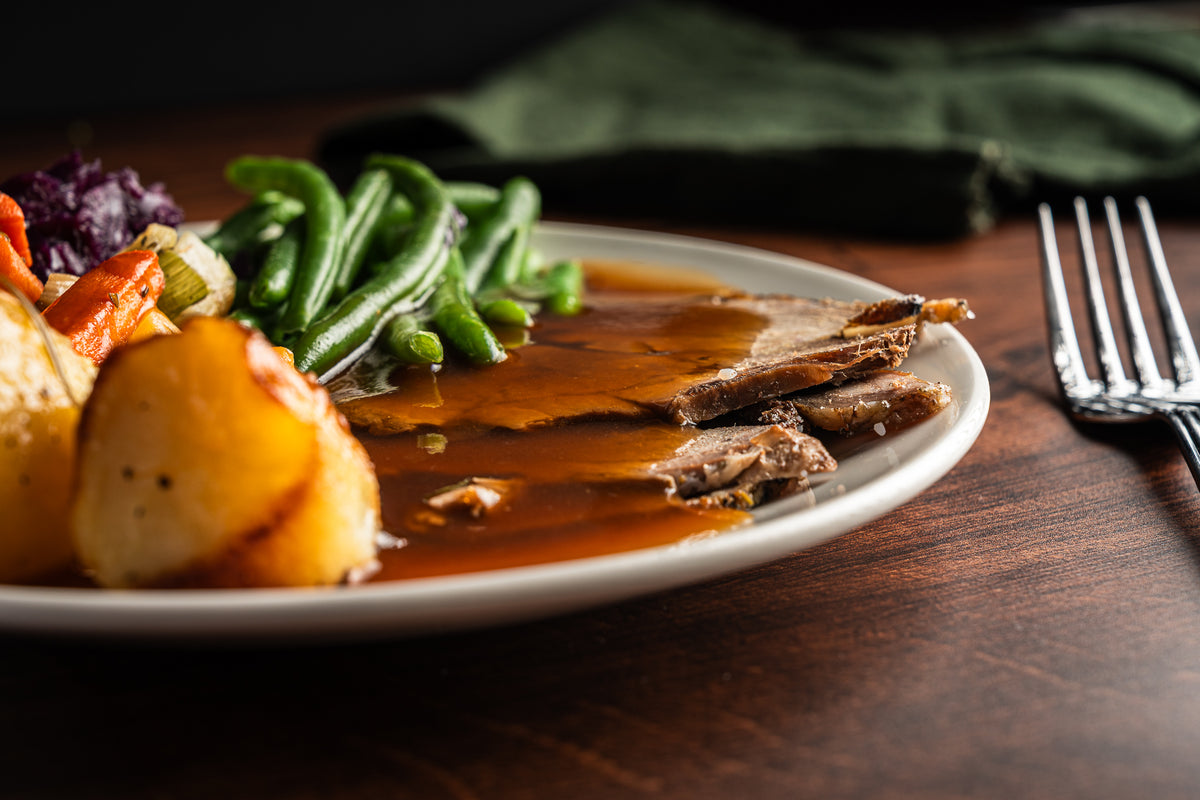 Roast lamb in mint gravy