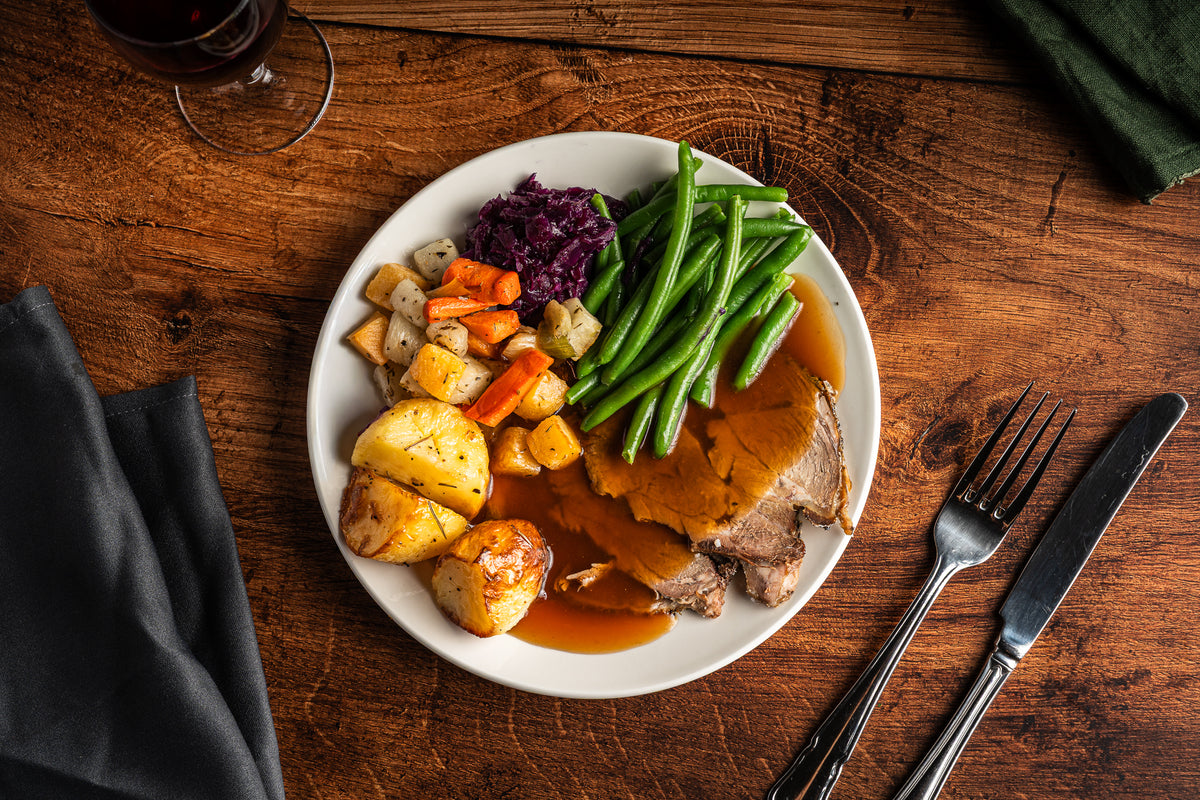 Roast lamb in mint gravy