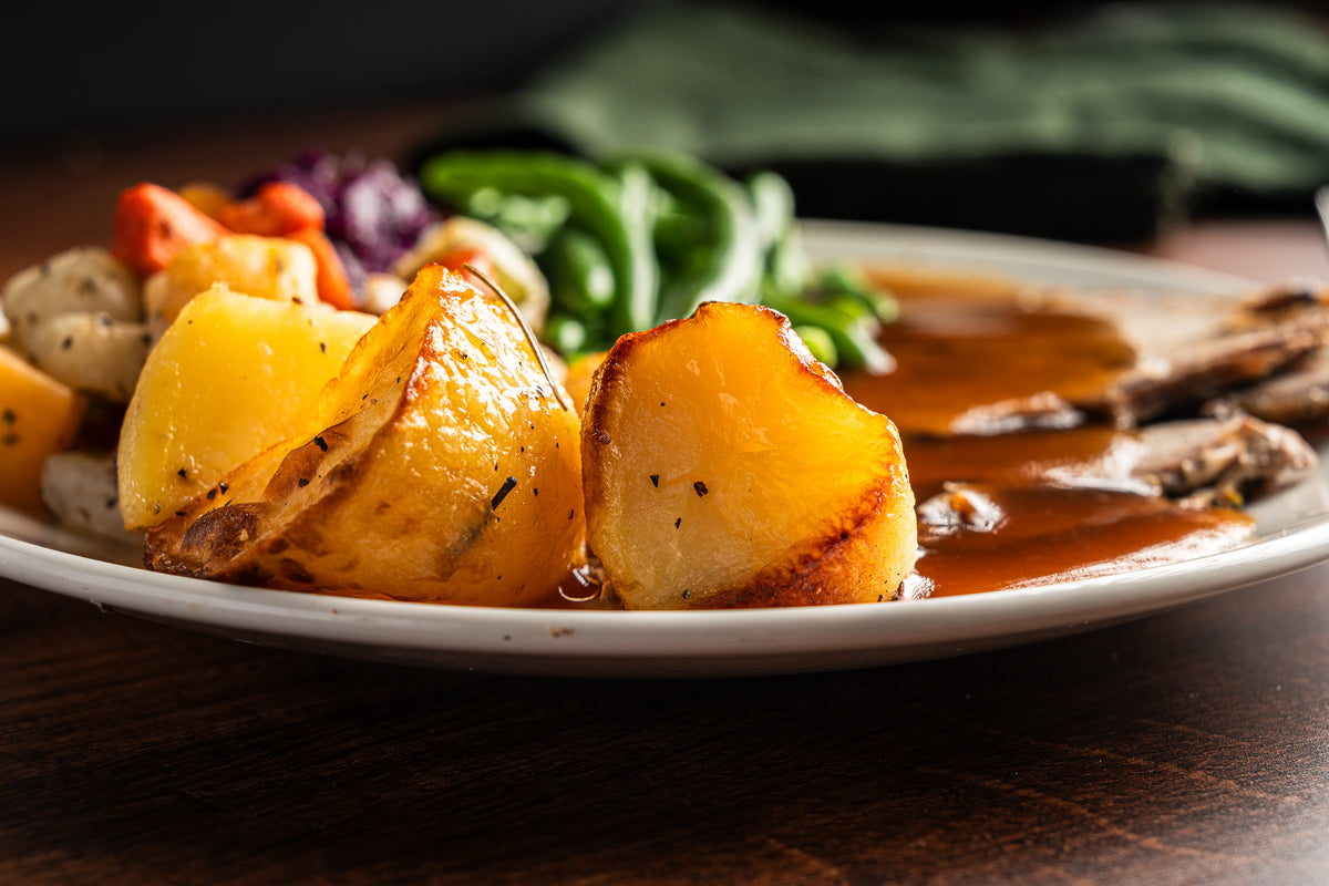 Roast lamb in mint gravy