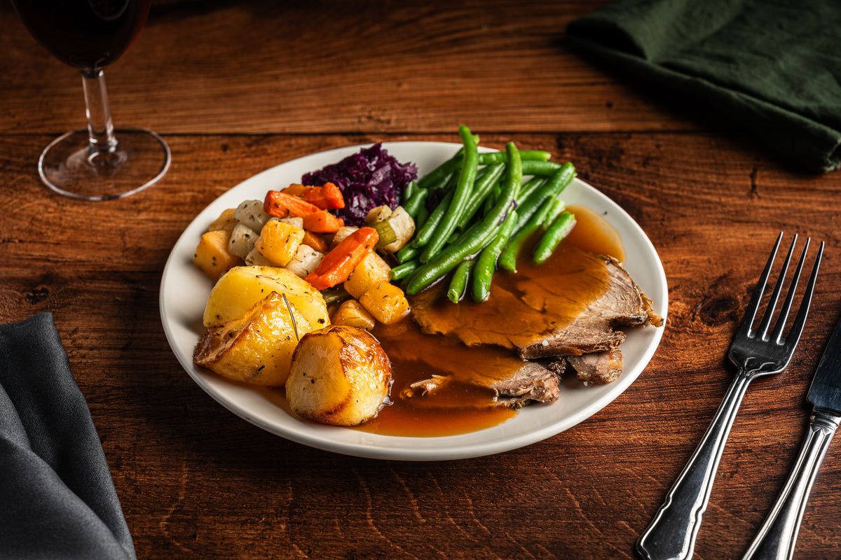 Roast lamb in mint gravy